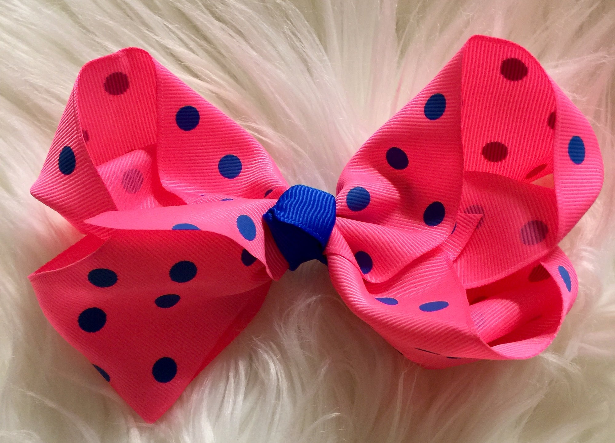 Hot Pink & Blue Polka Dots 5.5” Bow