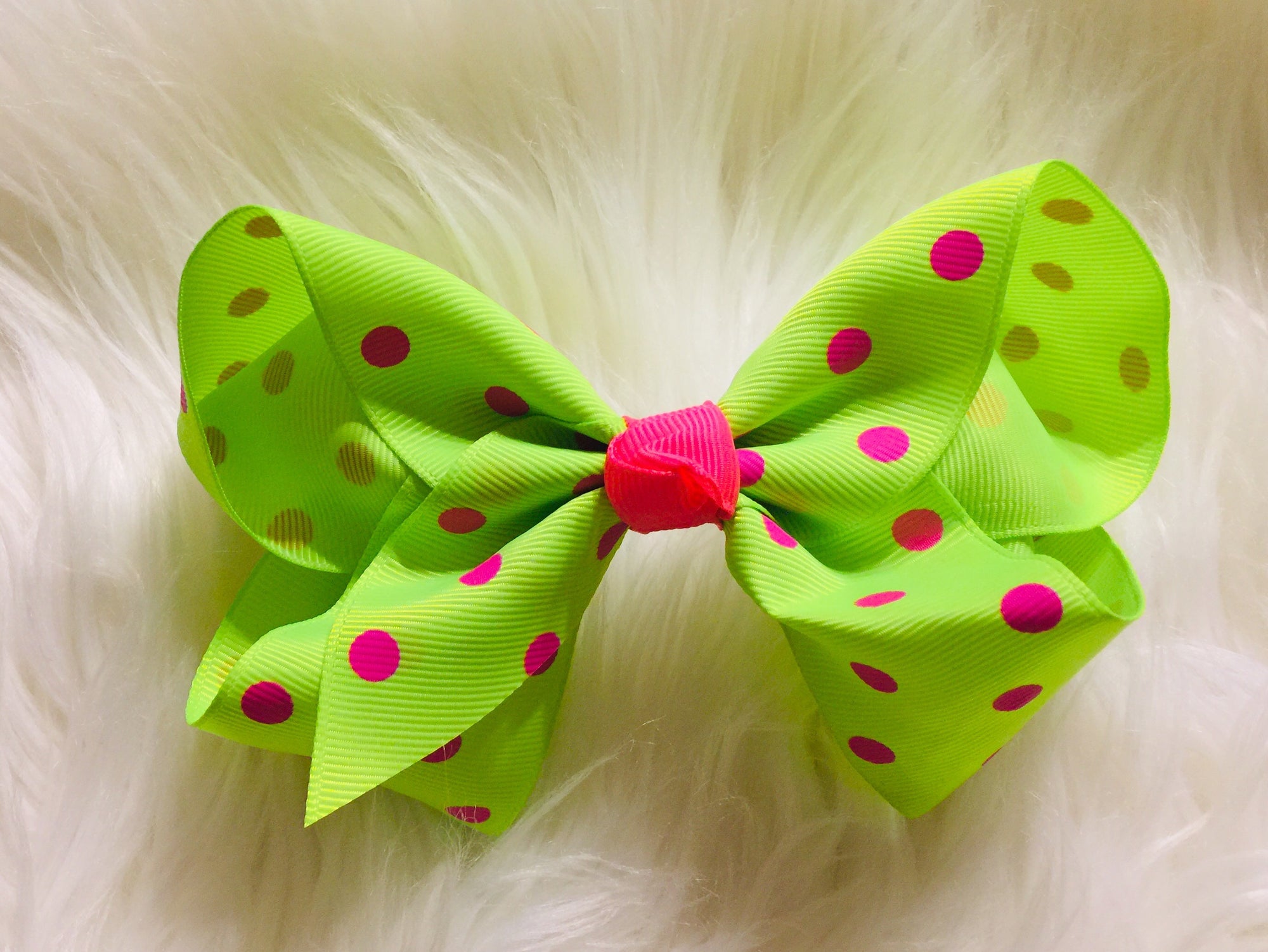 Neon Green & Pink Polka Dots 5.5” Bow