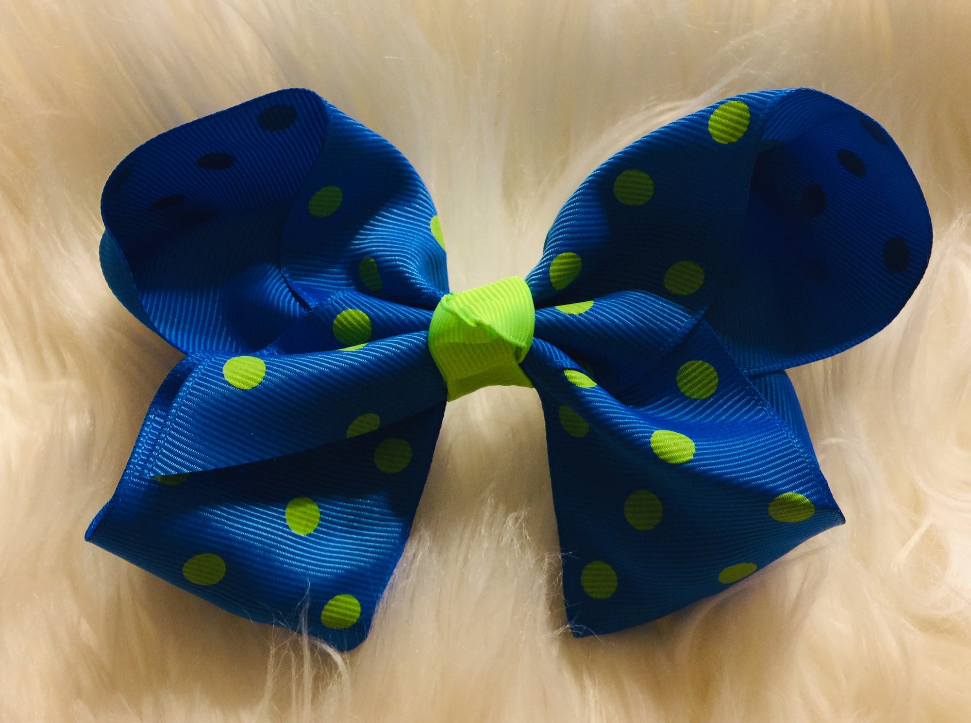Blue & Neon Green Polka Dots 5.5” Bow